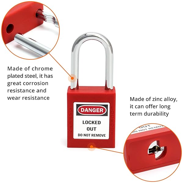 QWORK QWORK Red Lockout Tagout Safety Padlock Set with 2 Padlocks and 4 Keys for Enhanced Workplace Safety - View 3 of 5