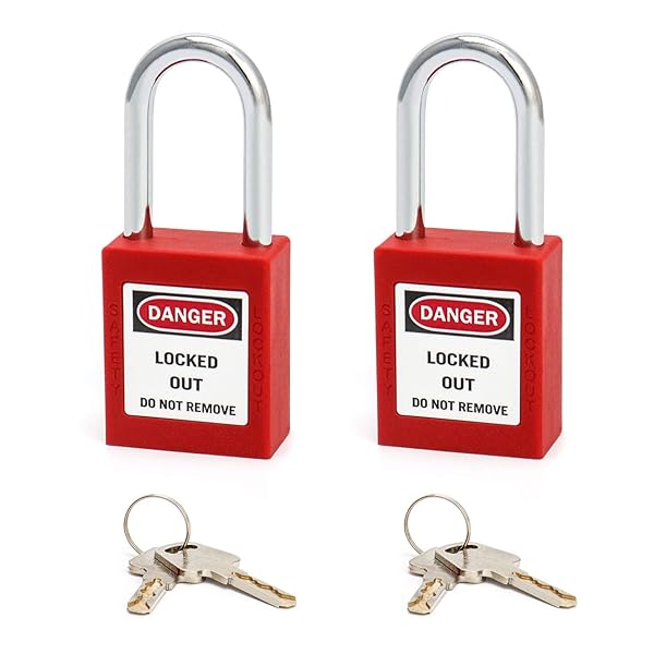 QWORK QWORK Red Lockout Tagout Safety Padlock Set with 2 Padlocks and 4 Keys for Enhanced Workplace Safety