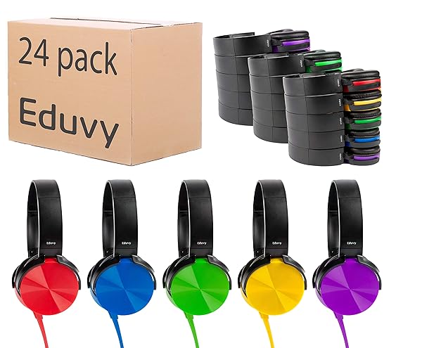 Eduvy 24 Pack Durable Wired Classroom Headphones for Students - Essential Teacher Supplies in Mixed Colors