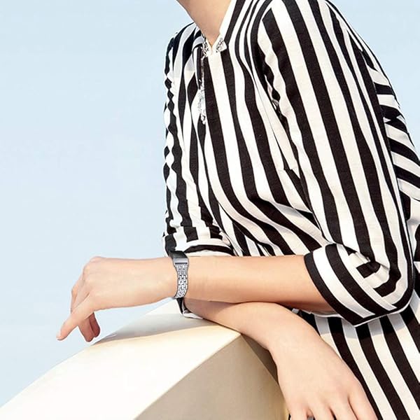 FitTurn Chic Bling Bands for Fitbit Charge 4 3 SE Rhinestone Stainless Steel Replacement Strap Jewelry for Women - View 4 of 9