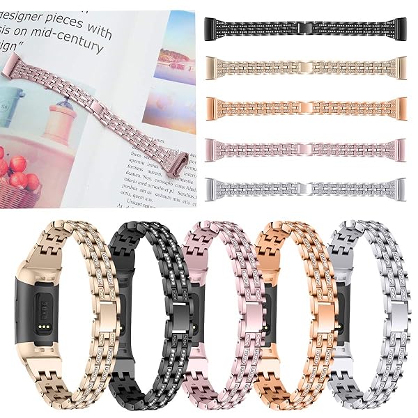 FitTurn Chic Bling Bands for Fitbit Charge 4 3 SE Rhinestone Stainless Steel Replacement Strap Jewelry for Women - View 9 of 9