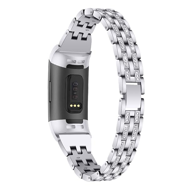 Chic Bling Bands for Fitbit Charge 4 3 SE Rhinestone Stainless Steel Replacement Strap Jewelry for Women