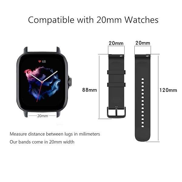 Chofit Chofit 10 Pack Silicone Bands for Amazfit Active 2 GTR mini GTS 2 3 4 Bip 3 3 Pro Bip U U Pro 20MM Replacement Watch Straps - View 3 of 8