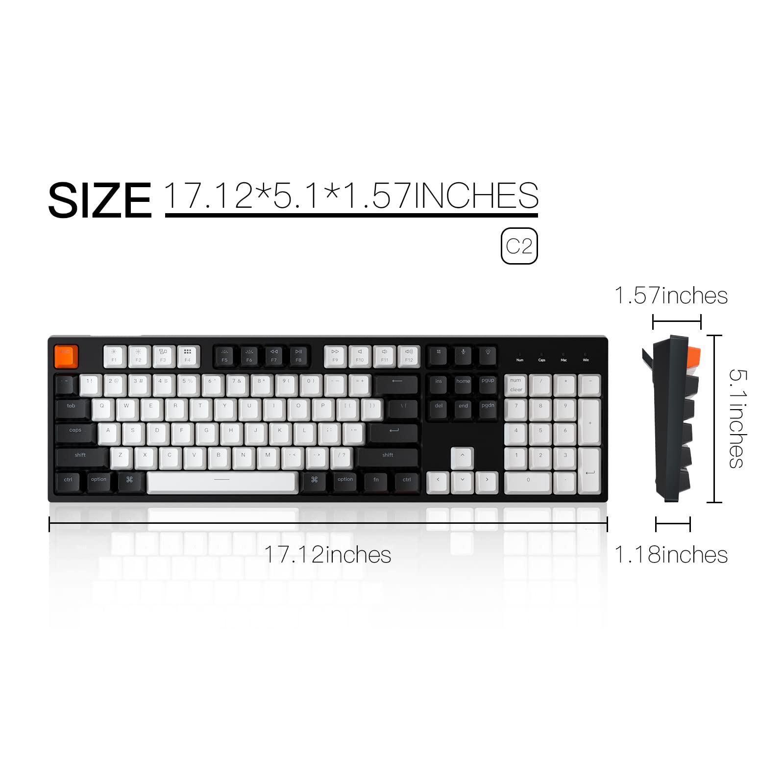 Keychron Keychron C2 Full Size Wired Mechanical Keyboard for Mac and Windows with Hot-swappable Gateron G Pro Brown Switch and White Backlight - View 7 of 7