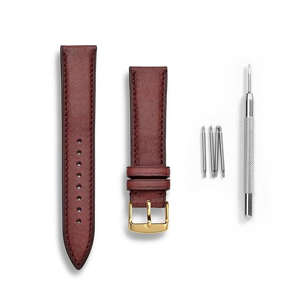 WOCCI WOCCI 18mm Nubuck Leather Watch Band Crimson Red with Golden Stainless Steel Buckle Replacement Strap - View 4 of 9