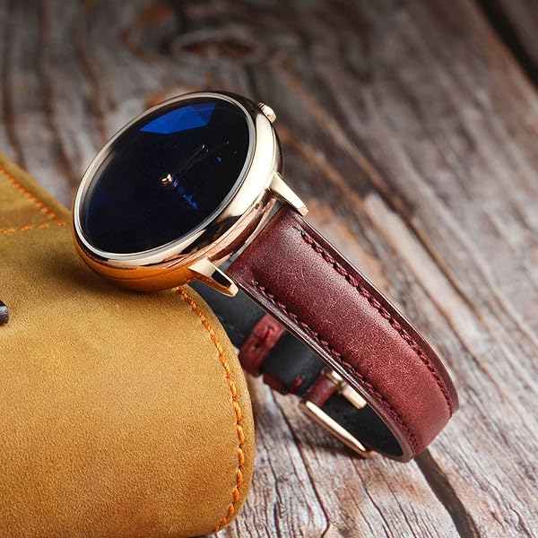 WOCCI WOCCI 18mm Nubuck Leather Watch Band Crimson Red with Golden Stainless Steel Buckle Replacement Strap - View 6 of 9