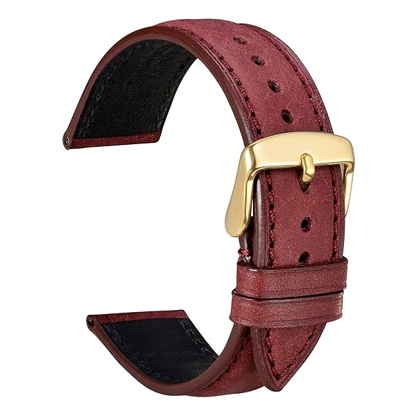 WOCCI WOCCI 18mm Nubuck Leather Watch Band Crimson Red with Golden Stainless Steel Buckle Replacement Strap - View 2 of 9