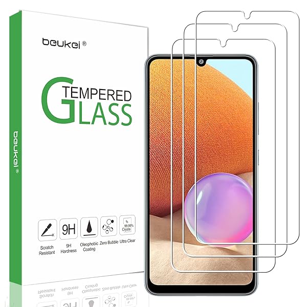 beukei Beukei 3 Pack Tempered Glass Screen Protector for Samsung Galaxy A32 A22 A31 9H Hardness 6.4 Inch Anti Scratch Bubble Free