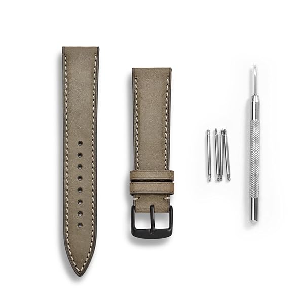 WOCCI WOCCI 18mm Olive Green Nubuck Leather Watch Band with Black Stainless Steel Buckle Replacement Strap - View 4 of 9
