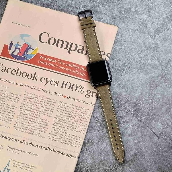 WOCCI WOCCI 18mm Olive Green Nubuck Leather Watch Band with Black Stainless Steel Buckle Replacement Strap - View 6 of 9