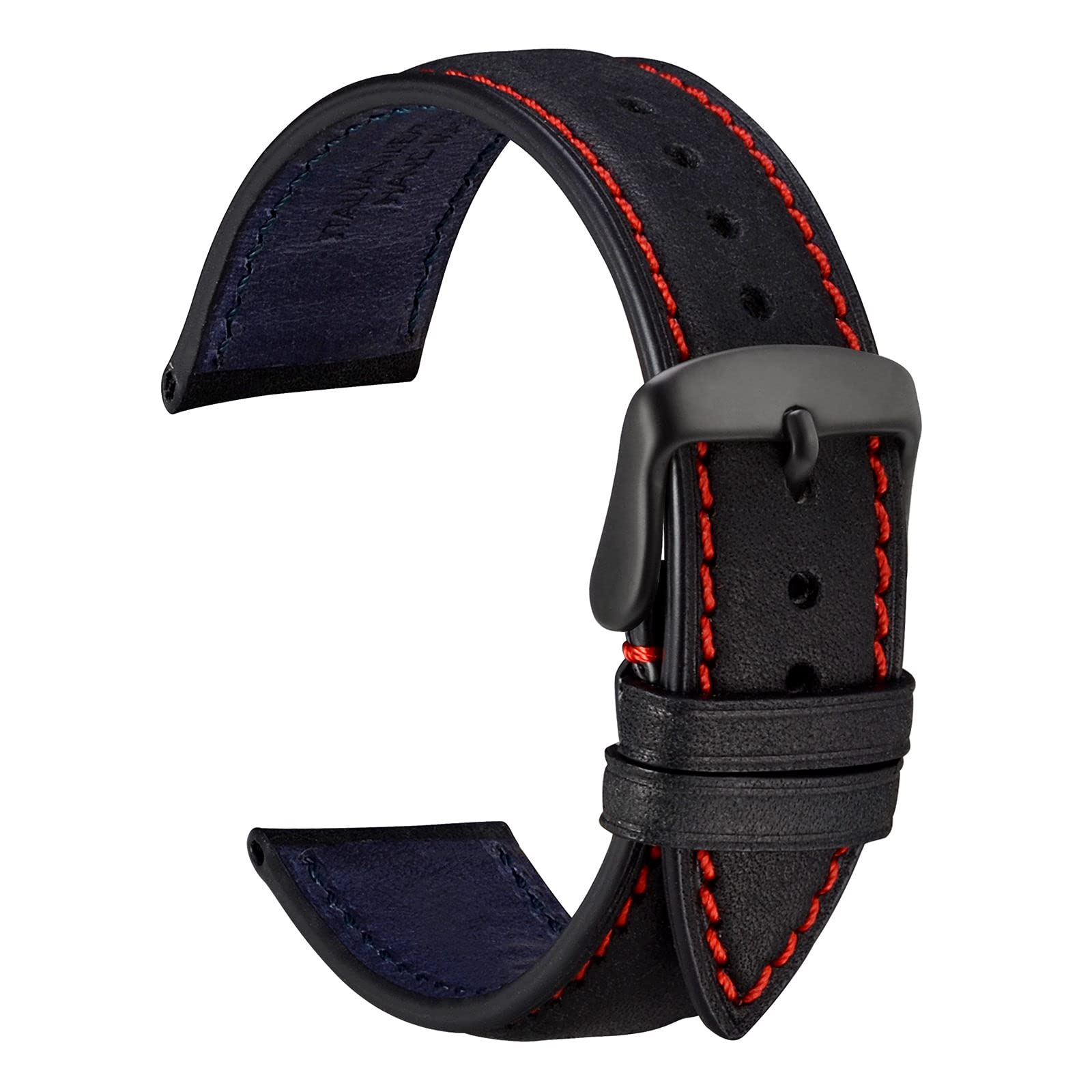 WOCCI 20mm Nubuck Leather Watch Band Black Stainless Steel Buckle Replacement Strap for Stylish Timepieces