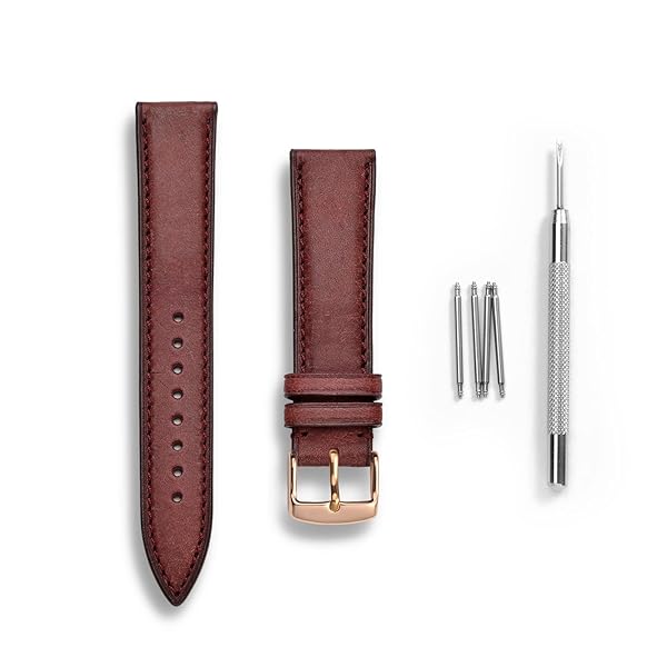 WOCCI WOCCI 14mm Crimson Red Nubuck Leather Watch Band with Rose Gold Buckle Replacement Strap - View 4 of 9