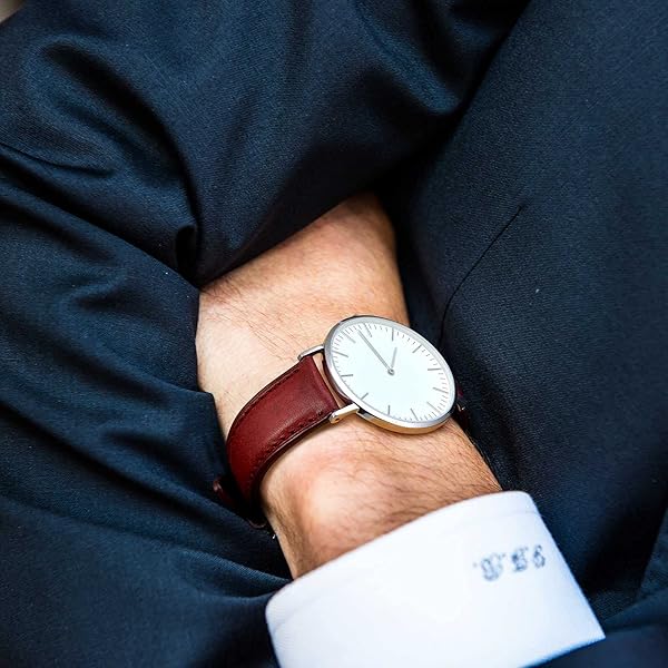 WOCCI WOCCI 18mm Nubuck Leather Watch Band Crimson Red with Rose Gold Stainless Steel Buckle Replacement Strap - View 7 of 9