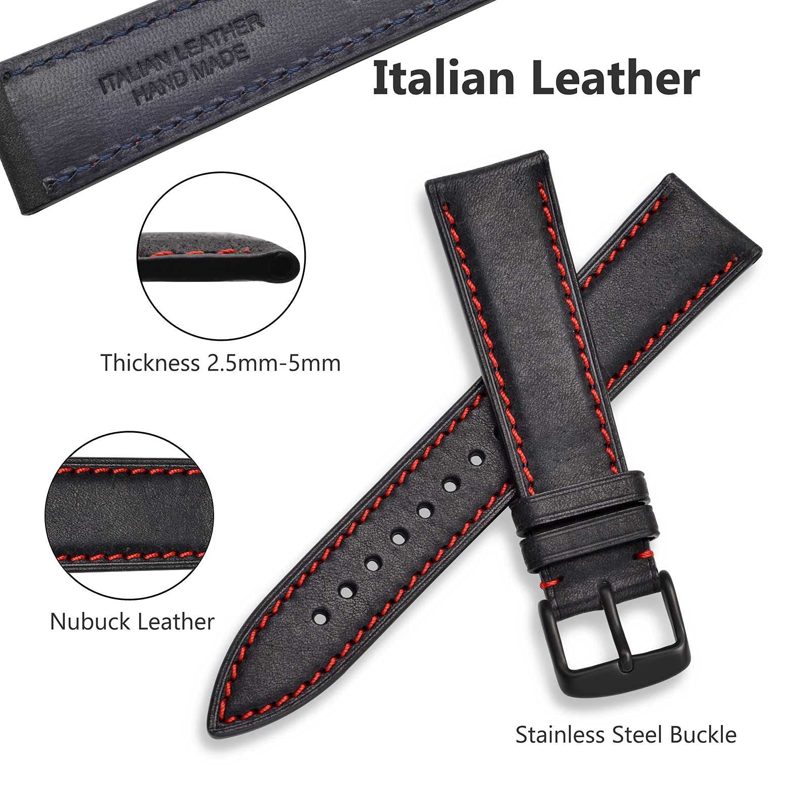 WOCCI 20mm Olive Green Nubuck Leather Watch Band with Golden Stainless Steel Buckle Replacement Strap - View 2 of 8