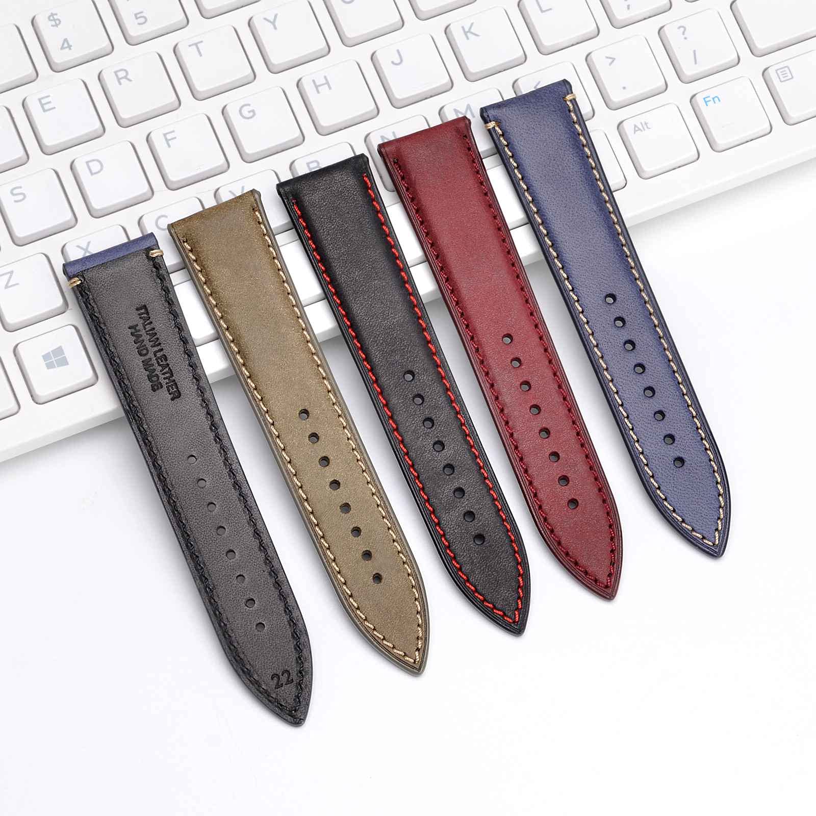 WOCCI 20mm Olive Green Nubuck Leather Watch Band with Golden Stainless Steel Buckle Replacement Strap - View 7 of 8