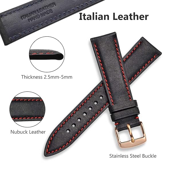 WOCCI WOCCI 20mm Nubuck Leather Watch Band Black with Rose Gold Stainless Steel Buckle Replacement Strap - View 3 of 8