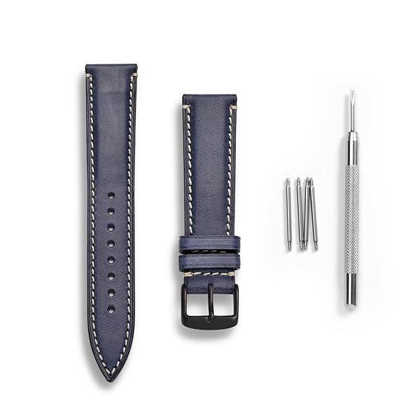 WOCCI WOCCI 20mm Dark Blue Matte Leather Watch Band with Black Stainless Steel Buckle Replacement Strap - View 4 of 9