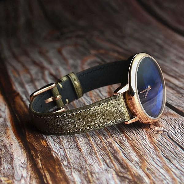 WOCCI WOCCI 18mm Olive Green Nubuck Leather Watch Band with Golden Stainless Steel Buckle Replacement Strap - View 6 of 9