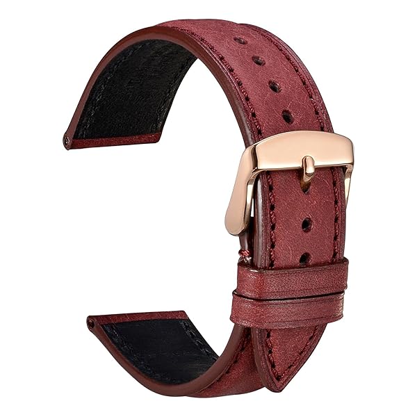 WOCCI WOCCI 20mm Nubuck Leather Watch Band Crimson Red with Rose Gold Stainless Steel Buckle Replacement Strap - View 2 of 9
