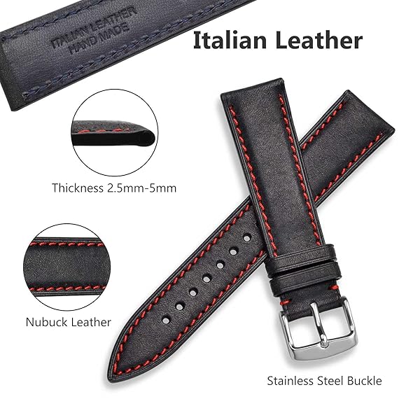 WOCCI WOCCI 14mm Black Nubuck Leather Watch Band with Silver Stainless Steel Buckle Replacement Strap - View 3 of 9