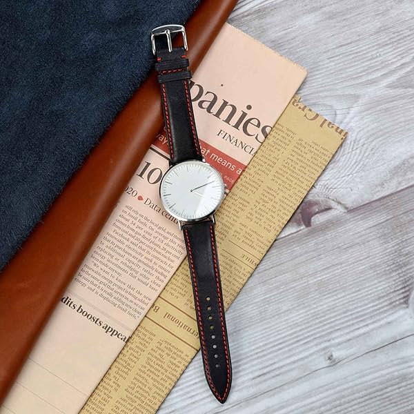 WOCCI WOCCI 14mm Black Nubuck Leather Watch Band with Silver Stainless Steel Buckle Replacement Strap - View 6 of 9