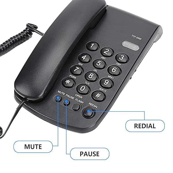 Uvital Uvital Desktop Corded Telephone with Mute Pause Redial Flash Ringer Mechanical Lock and Call Light Indication in Black - View 3 of 8