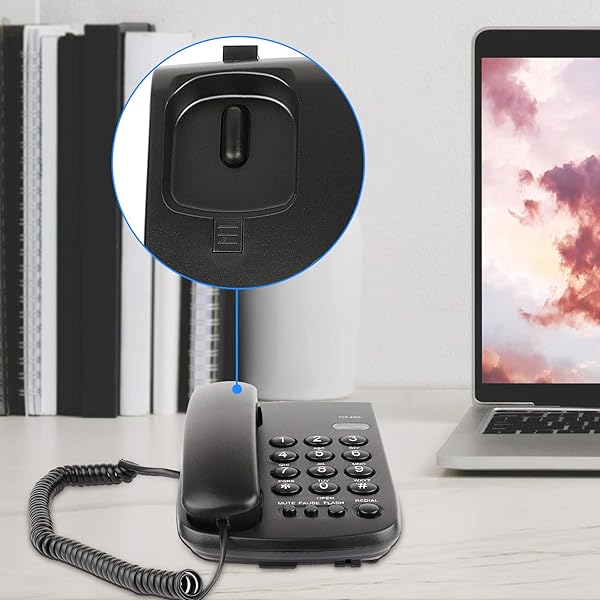 Uvital Uvital Desktop Corded Telephone with Mute Pause Redial Flash Ringer Mechanical Lock and Call Light Indication in Black - View 4 of 8