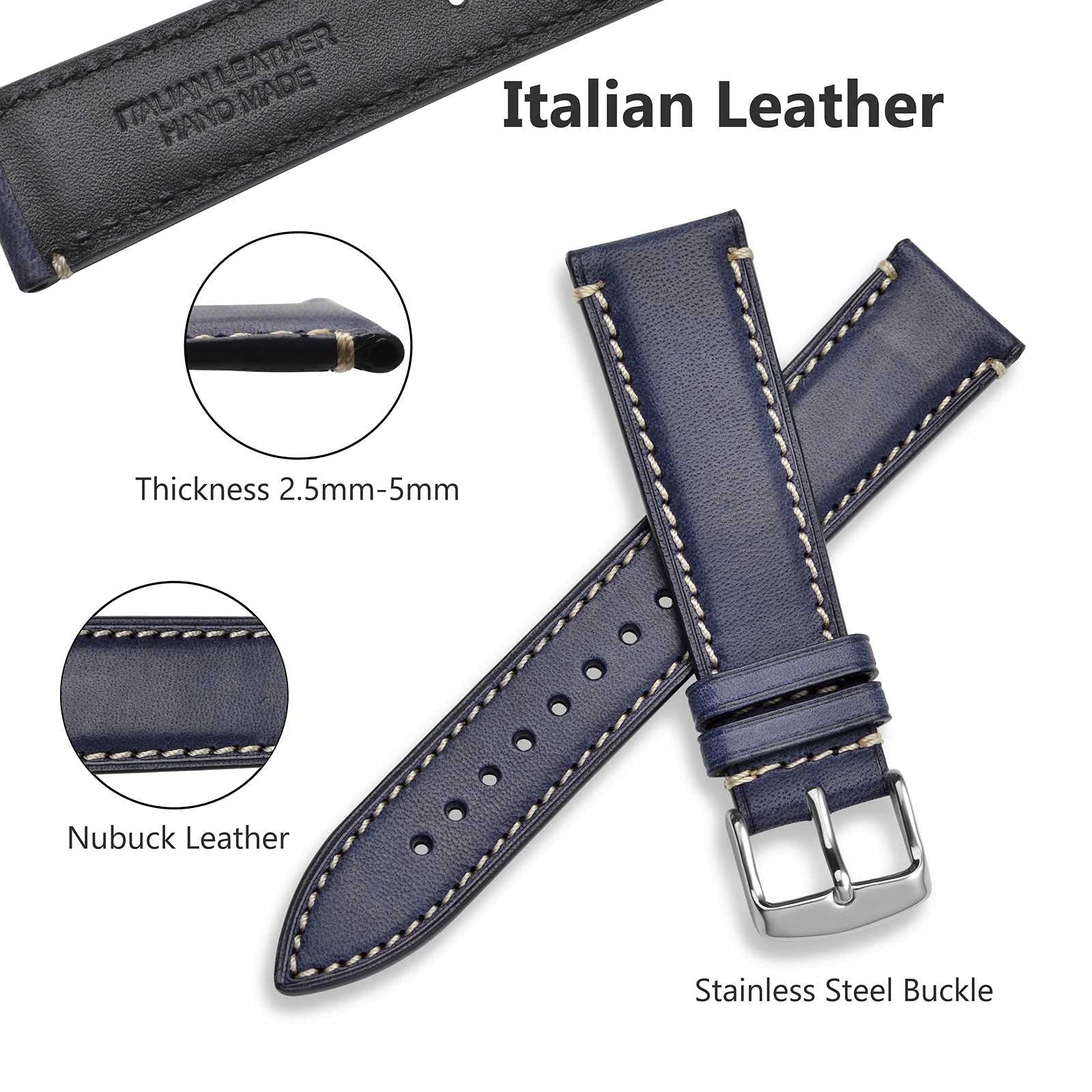 WOCCI WOCCI 14mm Dark Blue Matte Leather Watch Band with Silver Stainless Steel Buckle Replacement Strap - View 2 of 9