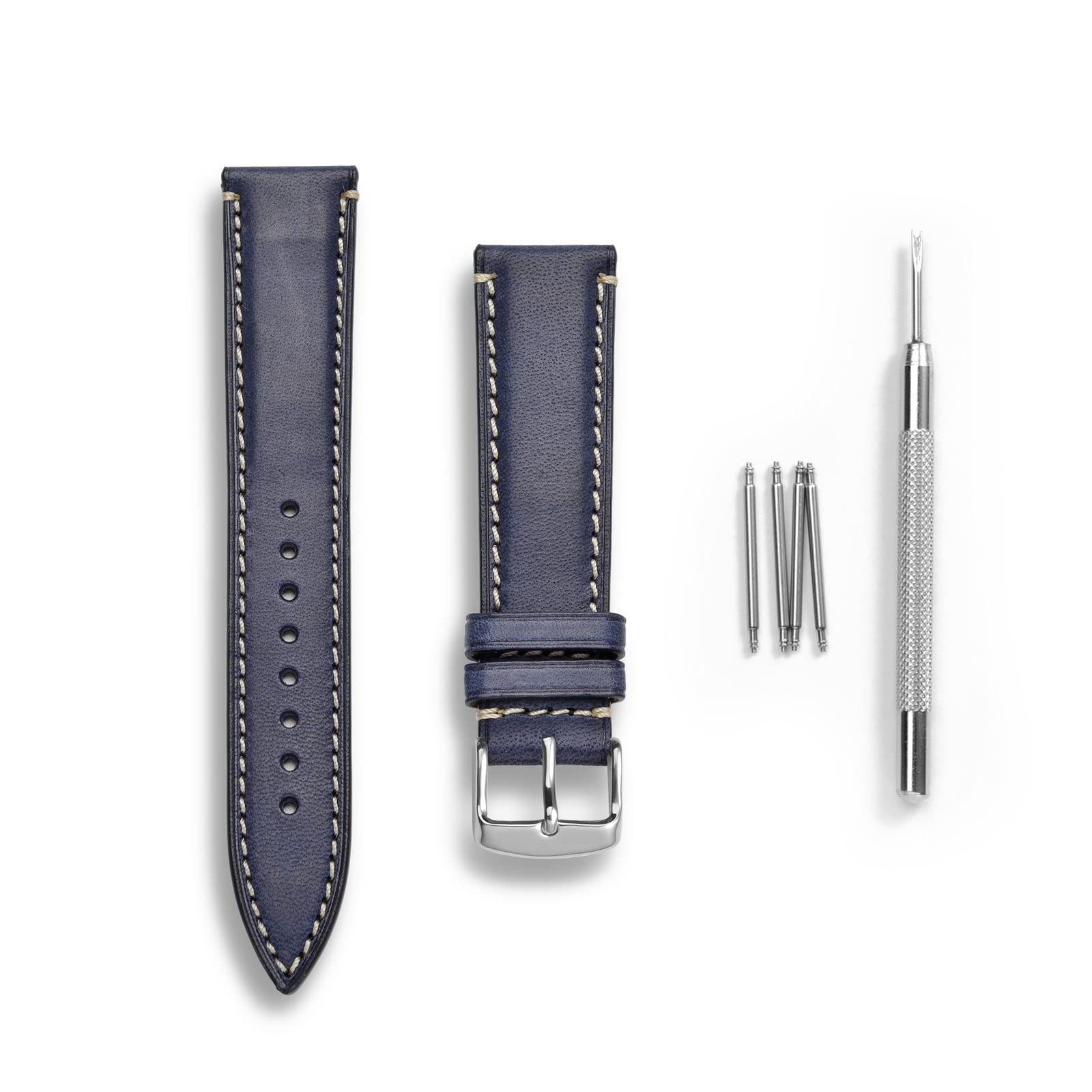 WOCCI WOCCI 14mm Dark Blue Matte Leather Watch Band with Silver Stainless Steel Buckle Replacement Strap - View 3 of 9