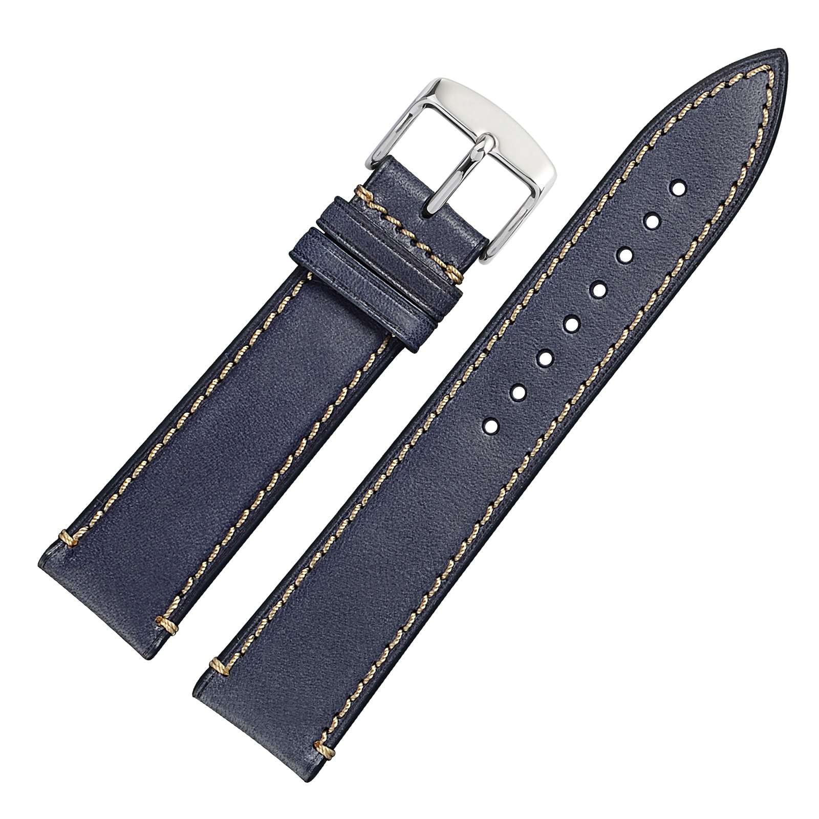 WOCCI WOCCI 14mm Dark Blue Matte Leather Watch Band with Silver Stainless Steel Buckle Replacement Strap - View 9 of 9