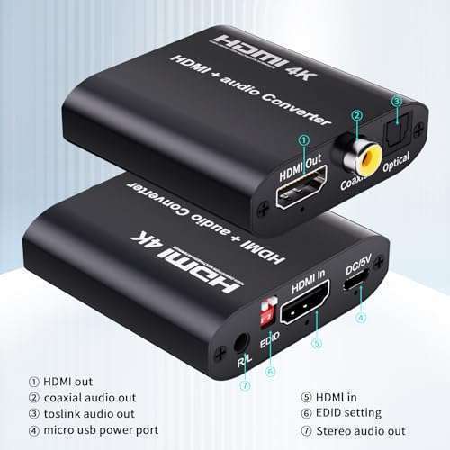 BolAAzuL BolAAzuL HDMI 1.4 Audio Extractor Splitter: 4K/30Hz HDMI to Toslink & Coaxial Converter - View 7 of 8