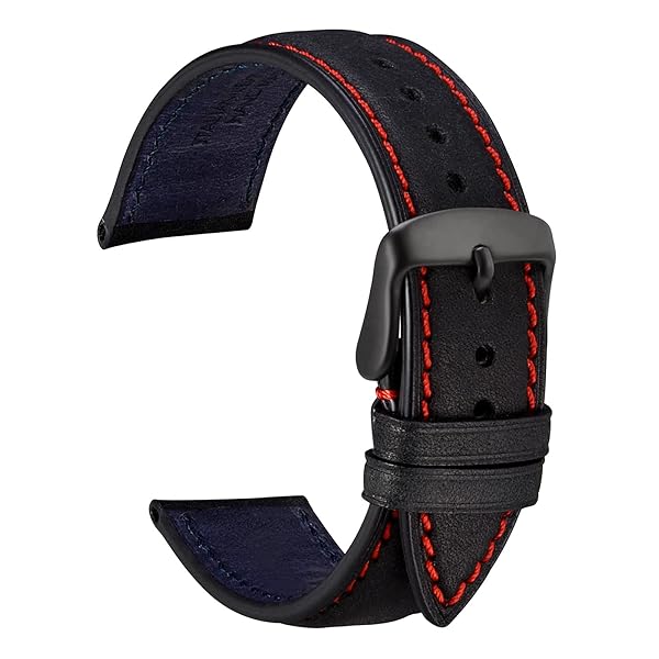 WOCCI WOCCI 22mm Nubuck Leather Watch Band Black Stainless Steel Buckle Replacement Strap for Stylish Timepieces - View 2 of 9