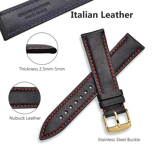 WOCCI WOCCI 20mm Black Nubuck Leather Watch Band with Golden Stainless Steel Buckle Replacement Strap - View 3 of 9