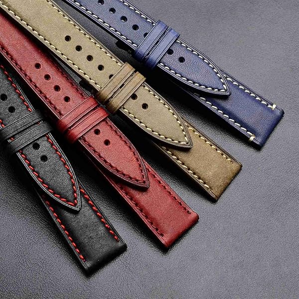 WOCCI WOCCI 22mm Dark Blue Matte Leather Watch Band with Golden Stainless Steel Buckle Replacement Strap - View 9 of 9