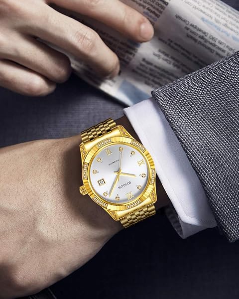 BINLUN BINLUN Men Gold Automatic Wrist Watch Easy Read Dial Diamond Plated Mechanical Watch with Luminous Hands Silver Dial - View 5 of 7