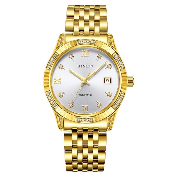 BINLUN BINLUN Men Gold Automatic Wrist Watch Easy Read Dial Diamond Plated Mechanical Watch with Luminous Hands Silver Dial - View 2 of 7