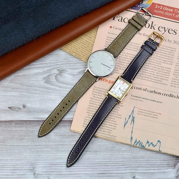 WOCCI WOCCI 20mm Dark Blue Matte Leather Watch Band with Golden Stainless Steel Buckle Replacement Strap - View 6 of 9