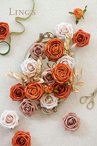 Ling's moment Ling's Moment Artificial Silk Roses Faux Foam Flower Combo for DIY Wedding Bouquets Centerpieces Bridal Shower Home Decor Orange Dusty Rose 21pcs - View 3 of 6