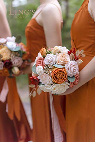 Ling's moment Ling's Moment Artificial Silk Roses Faux Foam Flower Combo for DIY Wedding Bouquets Centerpieces Bridal Shower Home Decor Orange Dusty Rose 21pcs - View 4 of 6