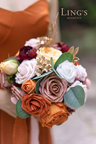 Ling's moment Ling's Moment Artificial Silk Roses Faux Foam Flower Combo for DIY Wedding Bouquets Centerpieces Bridal Shower Home Decor Orange Dusty Rose 21pcs - View 5 of 6