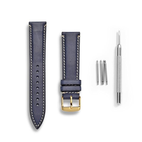 WOCCI WOCCI 18mm Dark Blue Matte Leather Watch Band with Golden Stainless Steel Buckle Replacement Strap - View 4 of 9