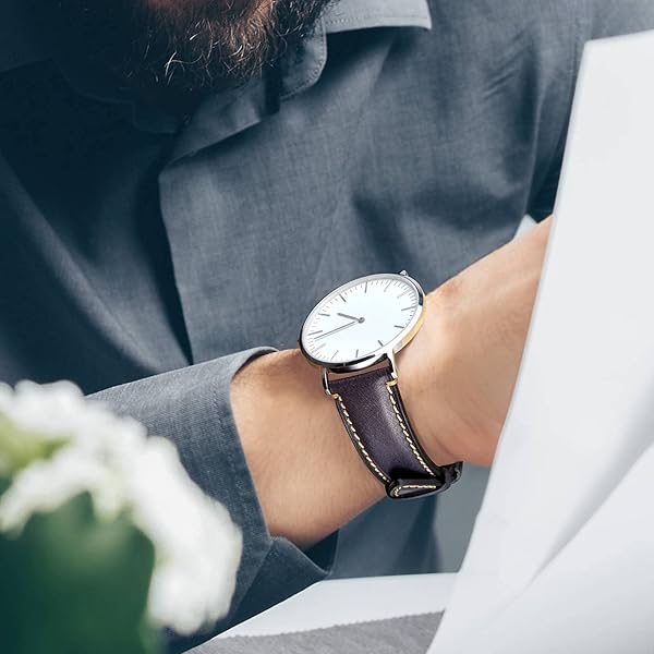 WOCCI WOCCI 18mm Dark Blue Matte Leather Watch Band with Golden Stainless Steel Buckle Replacement Strap - View 7 of 9