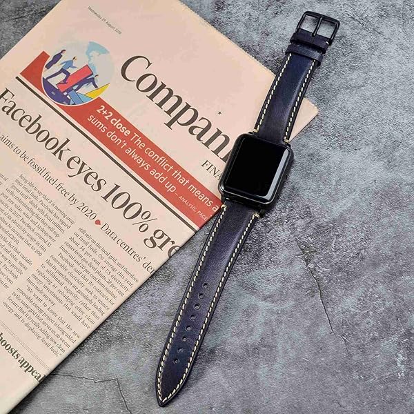 WOCCI WOCCI 22mm Dark Blue Matte Leather Watch Band with Black Stainless Steel Buckle Replacement Strap - View 6 of 9