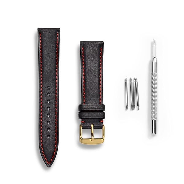 WOCCI WOCCI 18mm Black Nubuck Leather Watch Band with Golden Stainless Steel Buckle Replacement Strap - View 4 of 9