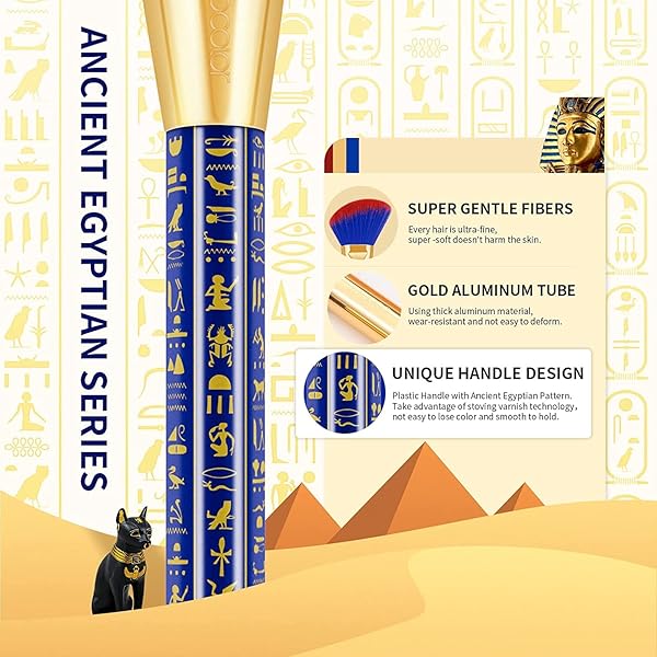 docolor Docolor 19Pcs Makeup Brush Set Premium Synthetic Kabuki Foundation Blush Concealer Eye Shadow Blending Kit Ancient Egyptian Series - View 4 of 10