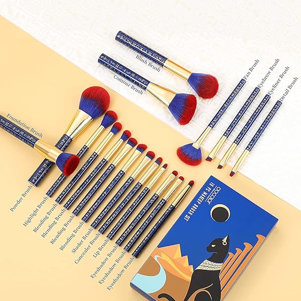 docolor Docolor 19Pcs Makeup Brush Set Premium Synthetic Kabuki Foundation Blush Concealer Eye Shadow Blending Kit Ancient Egyptian Series - View 6 of 10