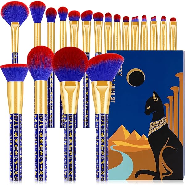 docolor Docolor 19Pcs Makeup Brush Set Premium Synthetic Kabuki Foundation Blush Concealer Eye Shadow Blending Kit Ancient Egyptian Series