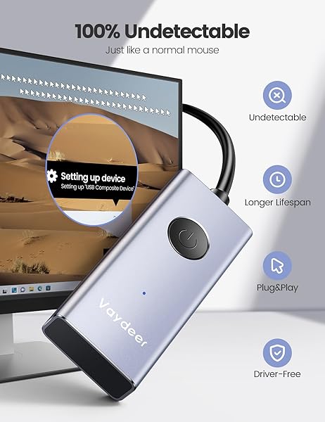 Vaydeer Vaydeer USB Mouse Jiggler S4: Prevent Sleep Mode with Plug-and-Play Mouse Mover & ON/OFF Switch - View 4 of 9