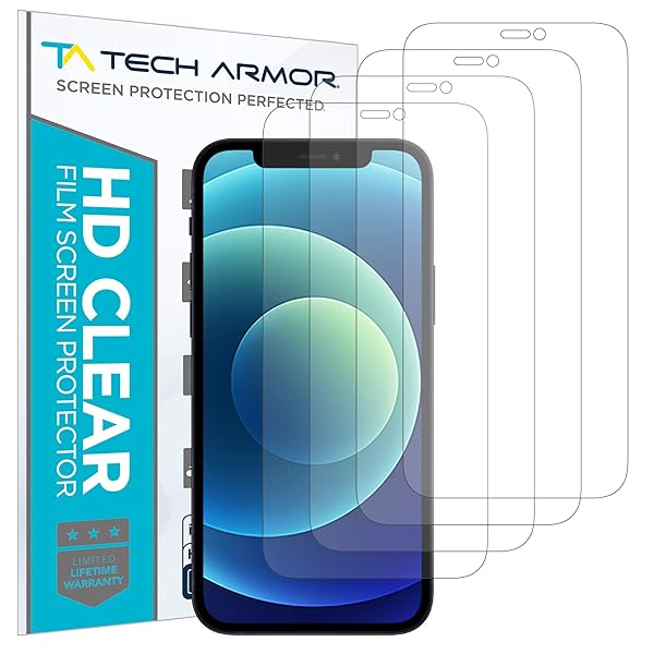 Tech Armor Tech Armor Screen Protector for iPhone 12 and 12 Pro 6.1 Inch HD Clear Film Ultimate Display Protection Easy Installation Premium Quality 4 Pack - View 2 of 8