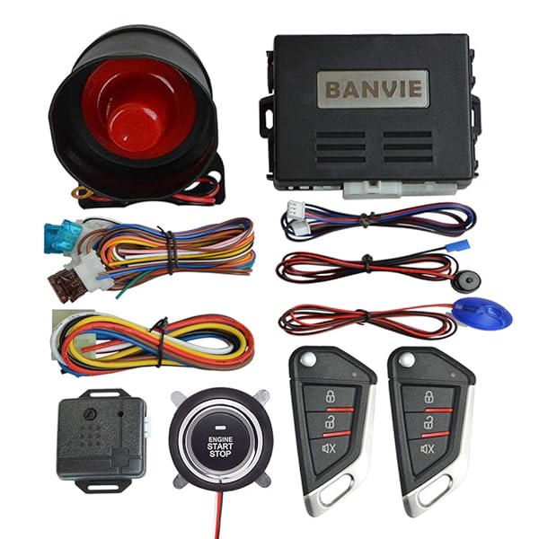 BANVIE BANVIE Car Alarm System Remote Engine Start Push to Start Stop Ignition Button Kit for Enhanced Vehicle Security